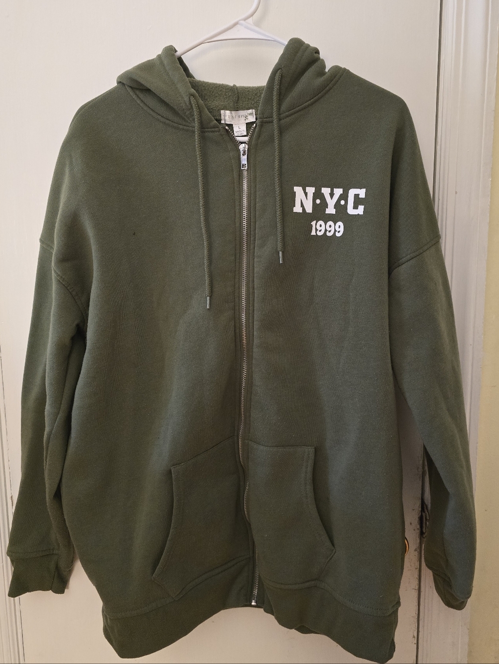 Orange Kiss Hooded Drop-Shoulder Sweatshirt, Olive Green, Size L